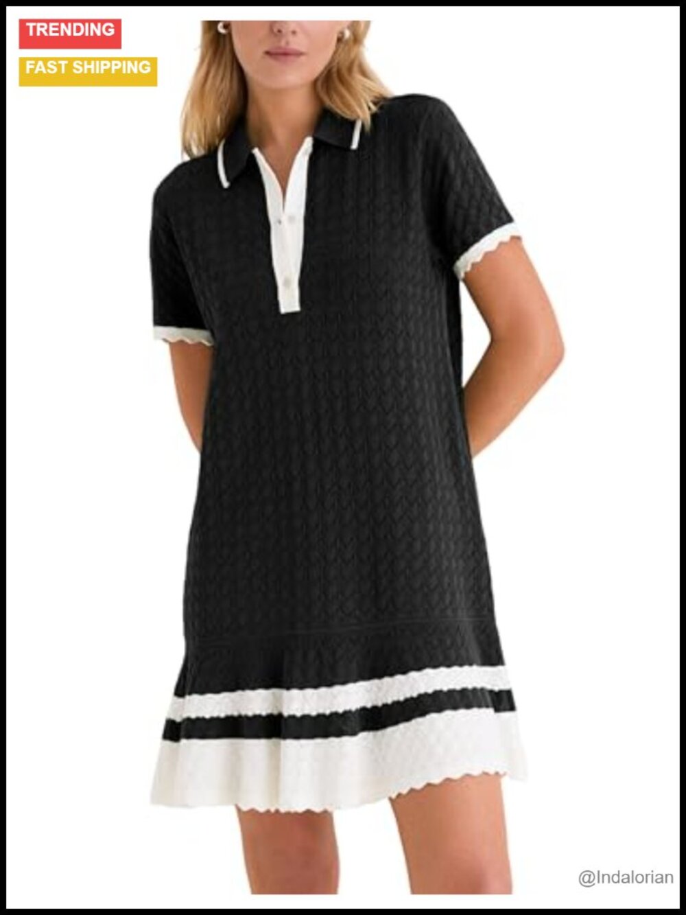 Women's Knit Golf Mini Dress Crochet Hollow Short Sleeve V-Neck Summer Polo